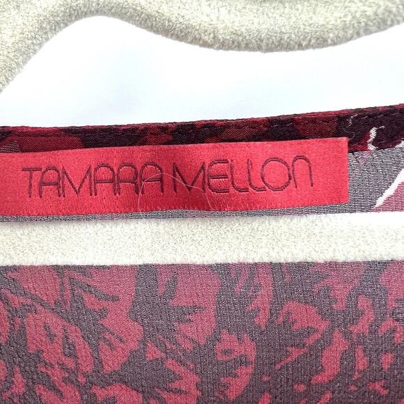Tamara Mellon Red Silk Long Sleeve Gauntlet Cuff Boho Tunic Blouse Womens 10 - Picture 7 of 8